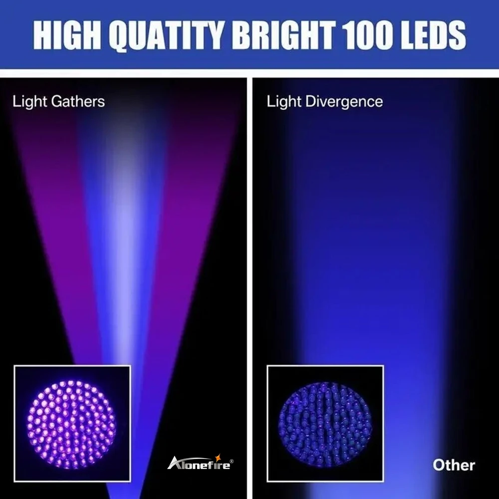 جديد 100LED 395-405 UV مصباح يدوي قوي الأشعة فوق البنفسجية علاج الشعلة المال CatDog الحيوانات الأليفة البقع العقرب الفلورسنت الحبر ماركر ضوء