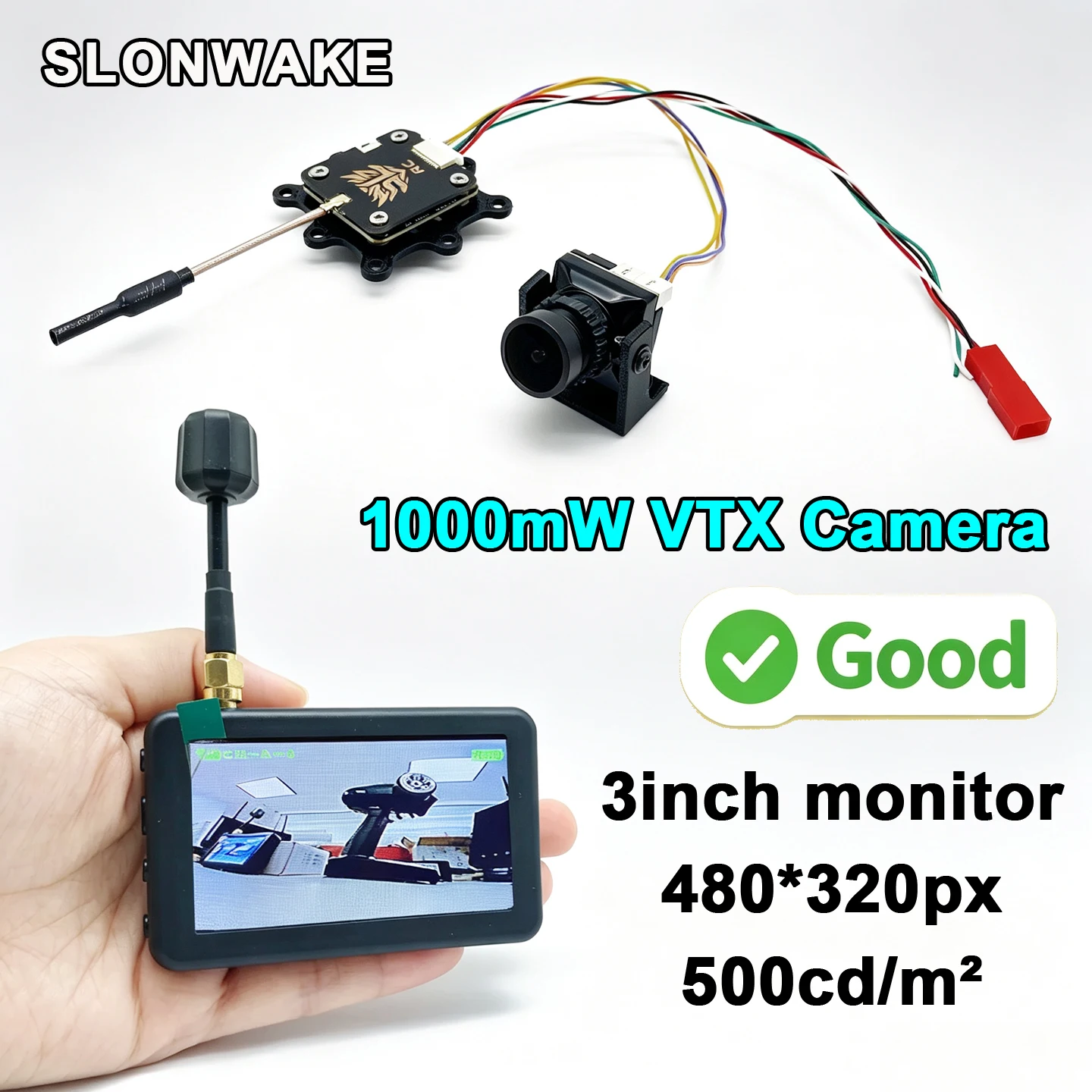 SLONWAKE Micro 5.8G 40CH 3 Inch FPV Monitor and 1000mW adjustable vtx transmitter+B19 Camera cmos 1500TVL for RC Playing Drone