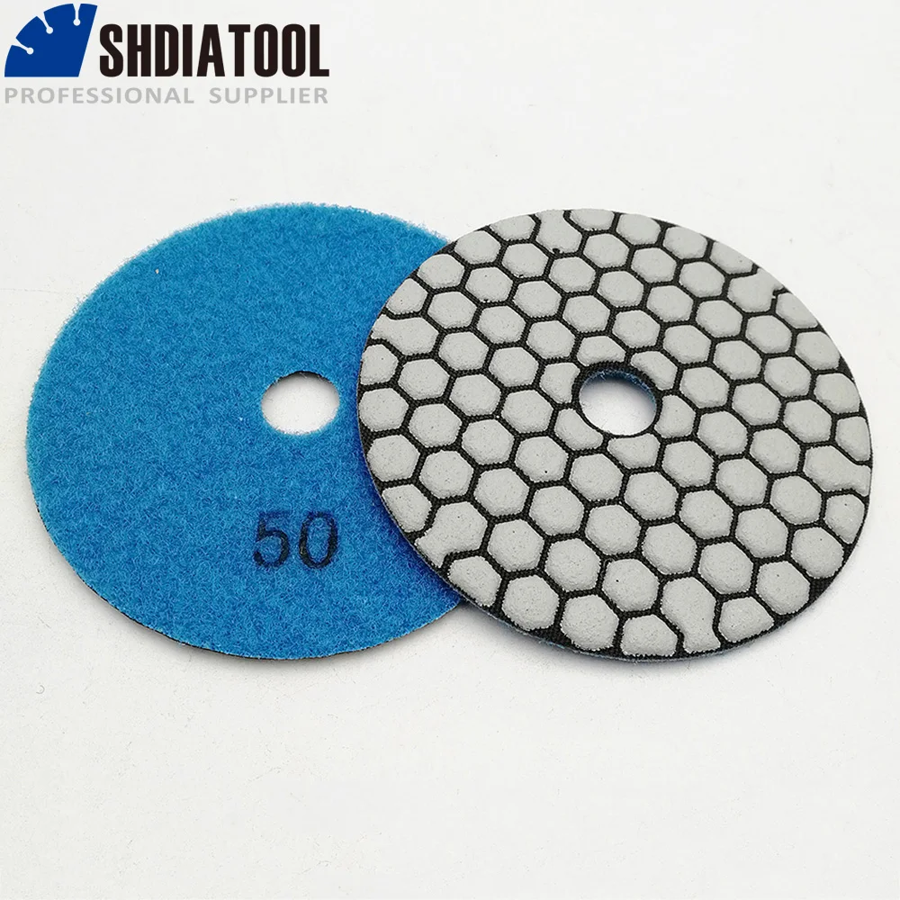 DIATOOL 6pcs 100mm #50 Dry Polishing Pads Diameter 4inch Resin Bond Diamond Flexible Polishing Pads