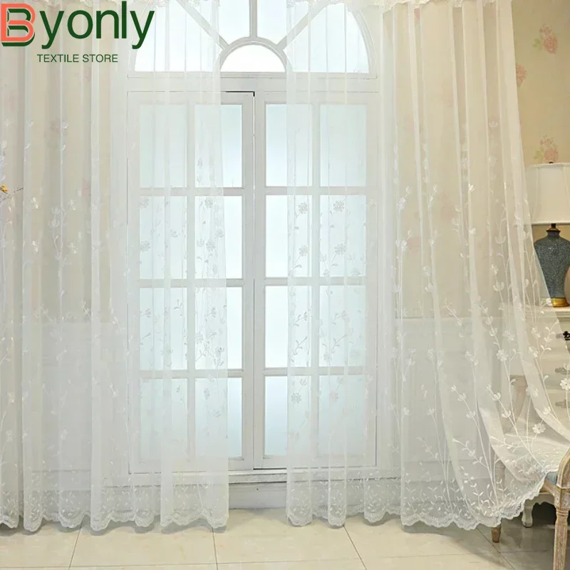 

White Gauze Small Fresh Passage Style Curtains for Living Room Balcony Embroidered Curtain Living Room Bedroom Bay Window