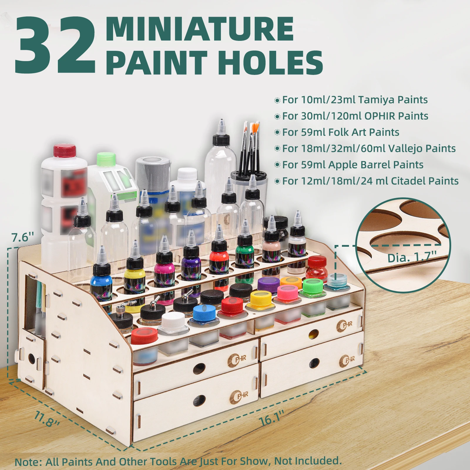 OPHIR Wood Acrylic Paints Rack with Mark Pen Storage Rack MG062