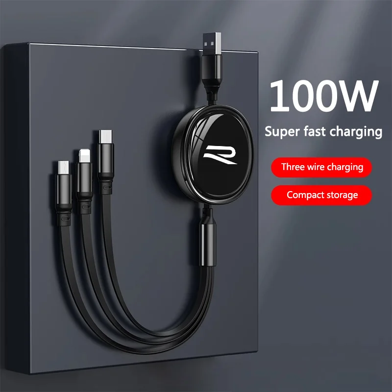 

3 In1 Retractable 100W Fast Charge Cable For Volkswagen VW R-line GTI Polo Golf Touareg Passat Magotan Tiguan Jetta Accessories