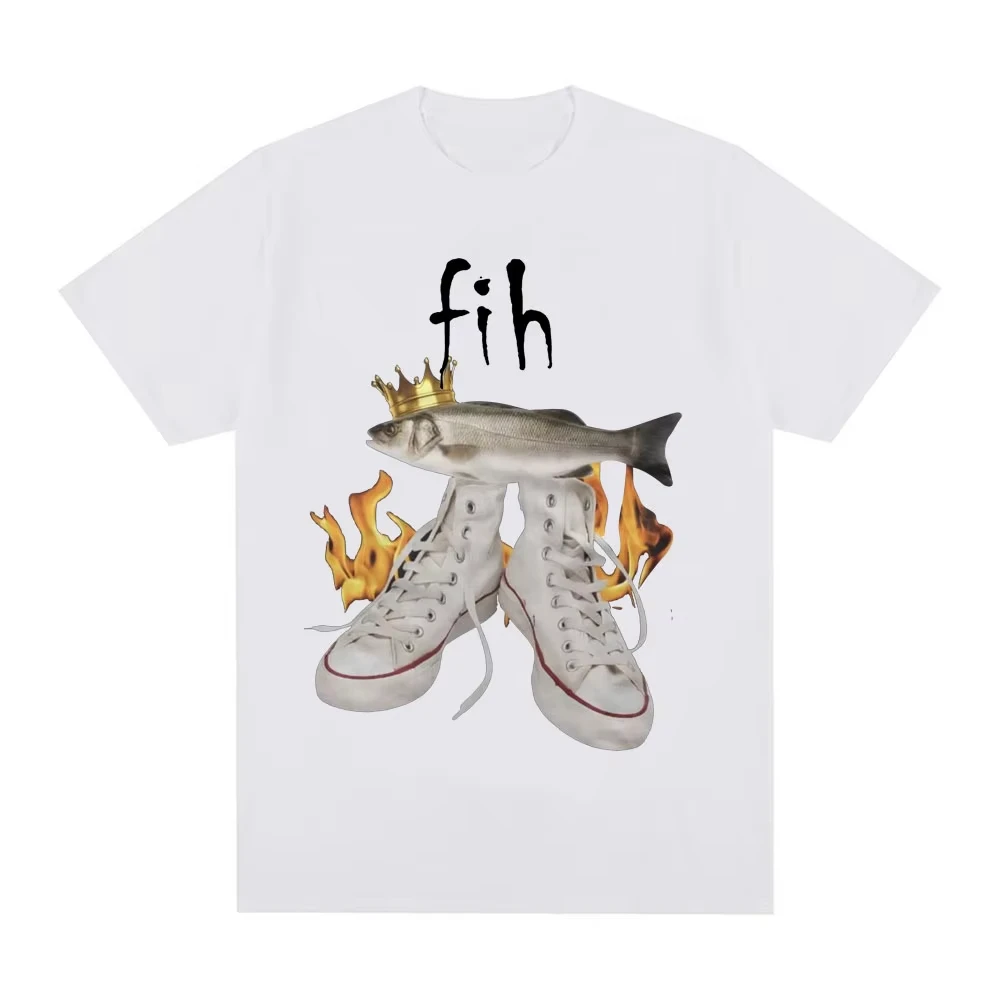 Fih مضحك ميمي الأسماك تي شيرت الرجال النساء موضة خمر المتضخم تي شيرت القطن عادية تي شيرتات قصيرة الاكمام Harajuku الشارع الشهير #3