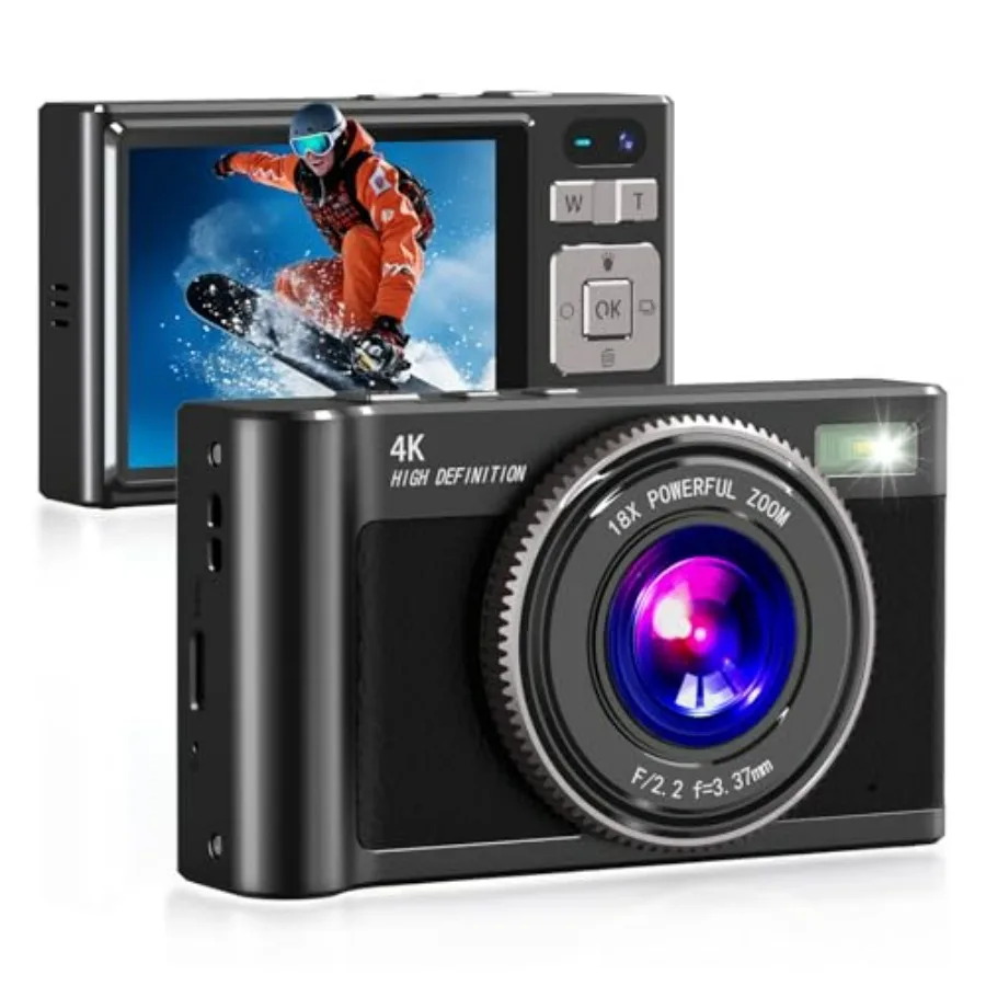 

Digital Camera, 4K Camara de Fotos with 64GB Card, 18X Zoom Anti-Shake Video, Vintage Camera for Camping Traveling Vlogging and