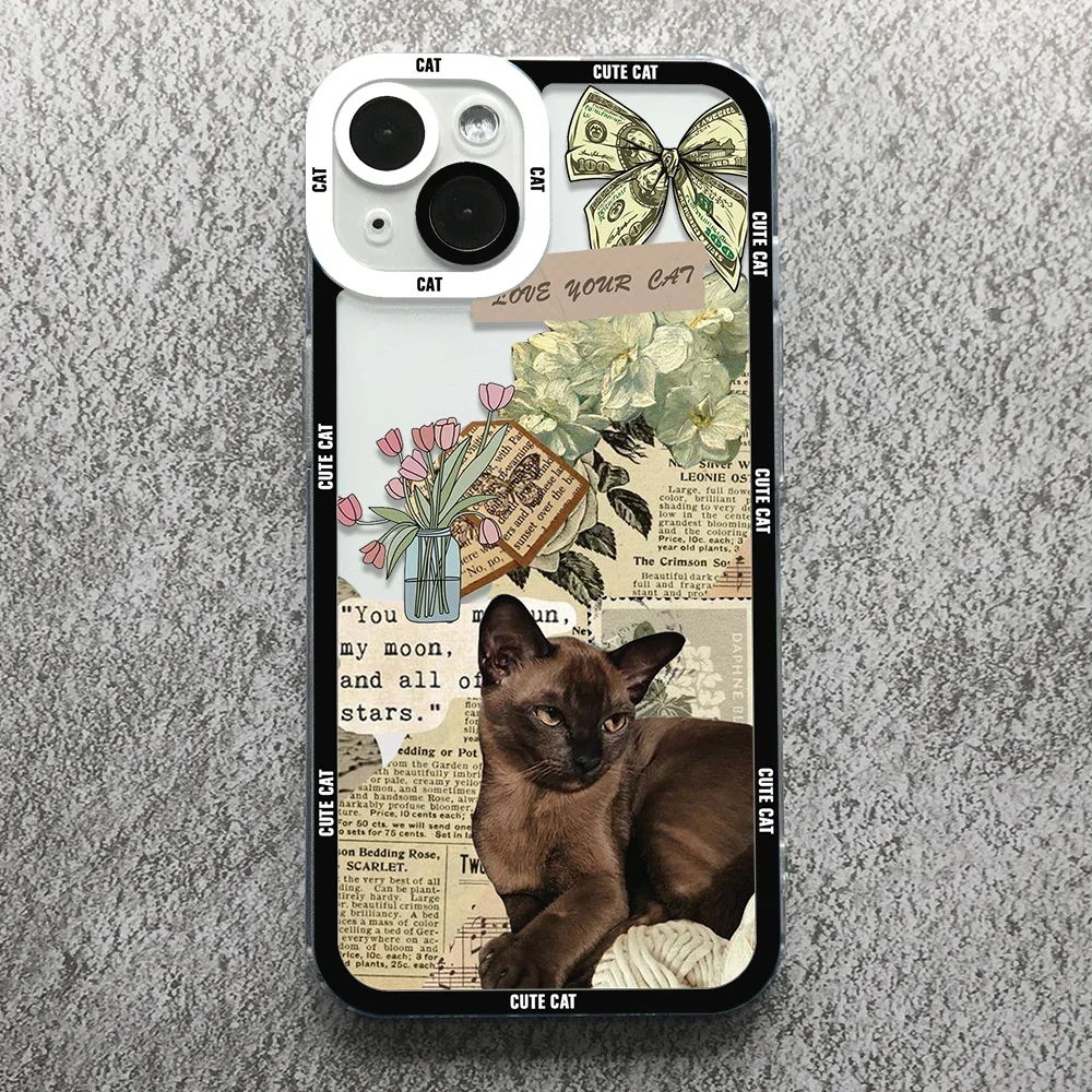 Case For iPhone 16 15 14 13 12 11 Pro Max Mini XS X XR SE 7 8 Plus Soft Cover Cute Cat Dog Sticker