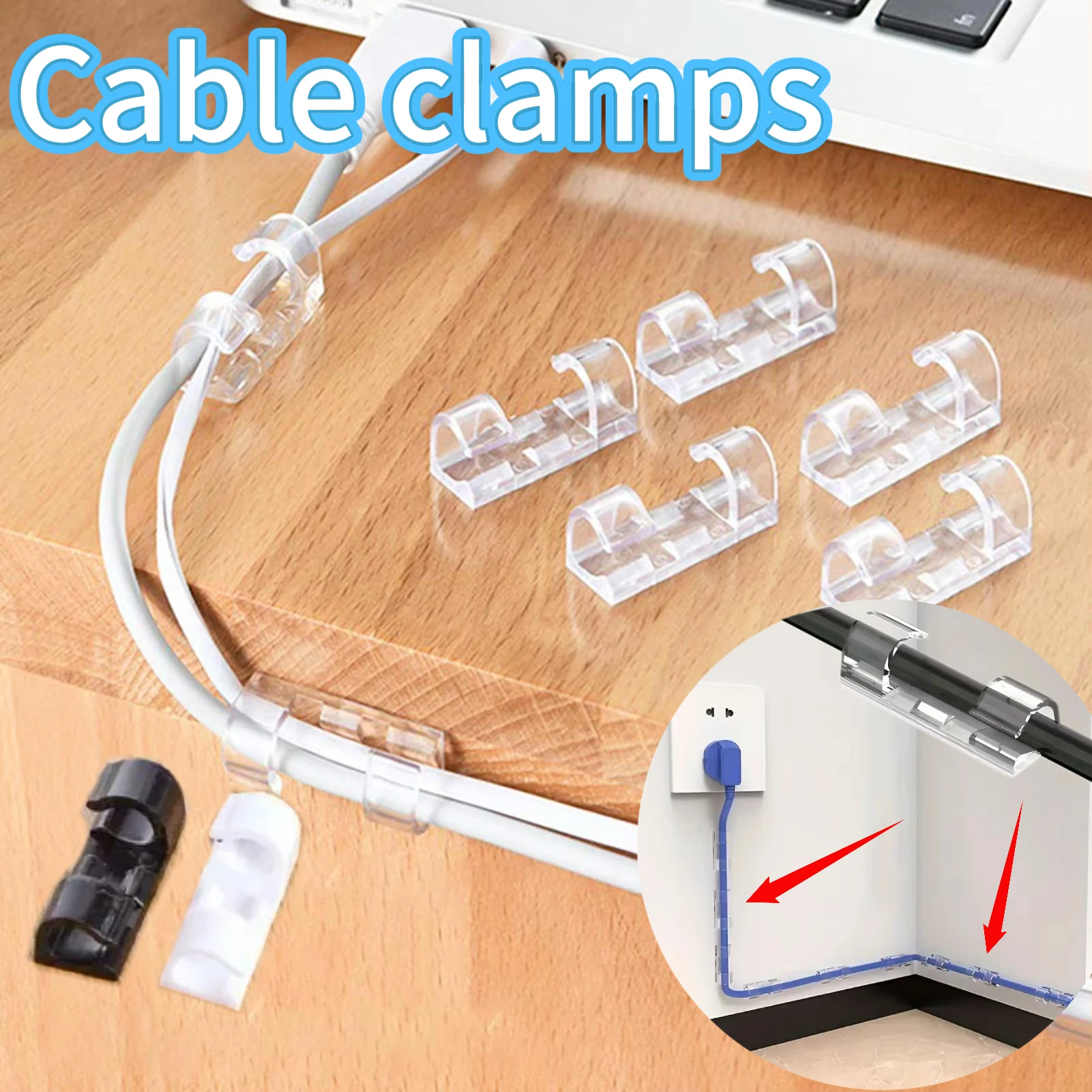 Transparent Plastic Adhesive Cable Clamps Wire Organizers Cord Holders For Wall Desktop Bottom Daily Power Cable Management
