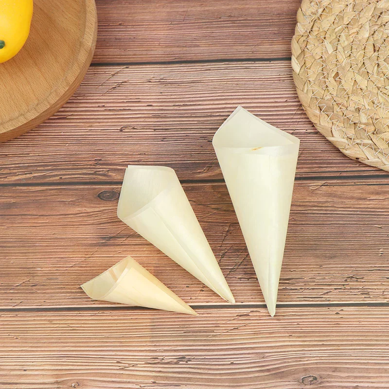 50 Conos Desechables de Madera para Aperitivos, Conos para Helado, Conos para Dulces de Fiesta
