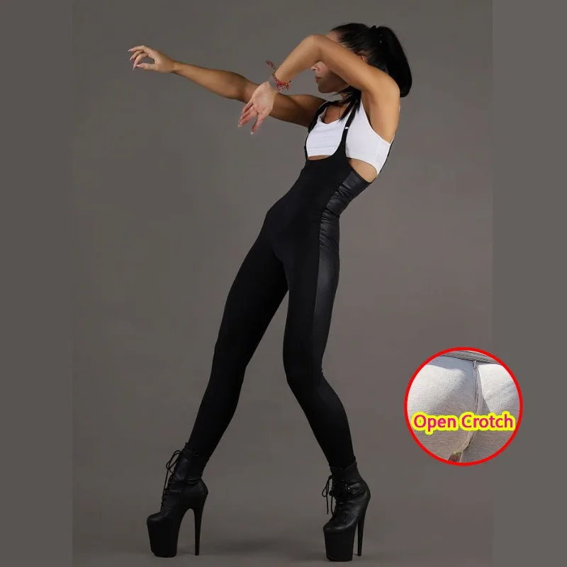 Woman Open Crotch Hidden Zippers Panties Half Body Crotchless Solid-color Sleeveless Backless One-piece Sports Wear Training