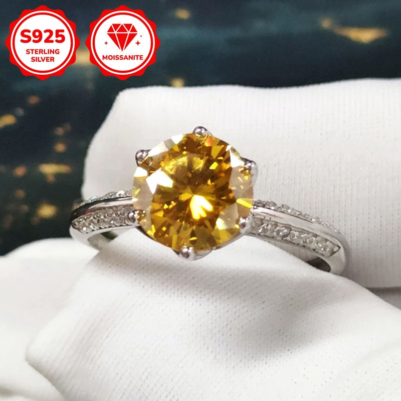 

1pc 2Carat S925 Moissanite Ring, Set with Champagne-colored Moissanite, This Ring Is A Promise Ring for Engagement.