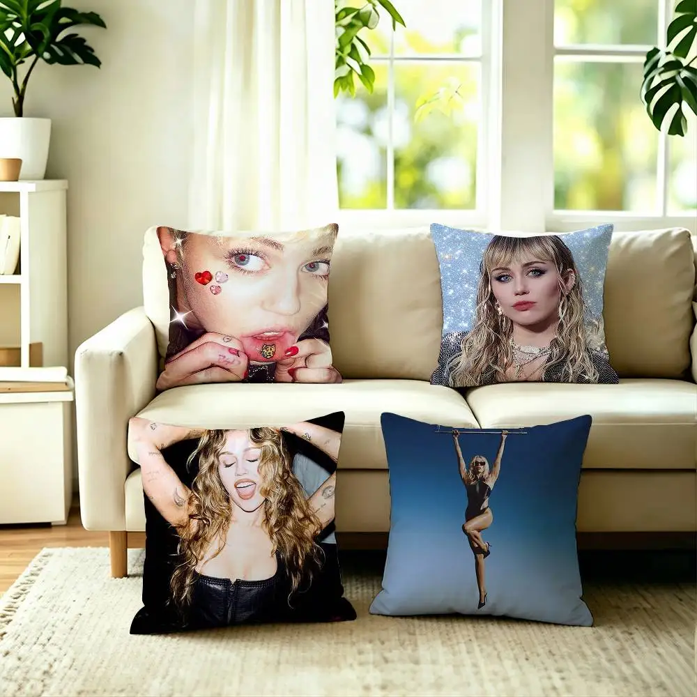 Hot Singer M-Miley C-Cyrus Pillow Case Square Double-Sided Sofa Cushion Cover Bedroom Bedside Pillow
