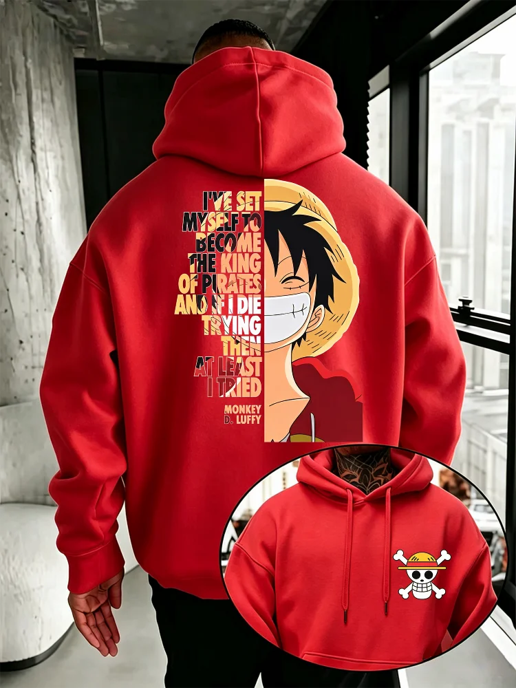 One Piece Anime Hoodie Monkey D Luffy Zitat-Print Streetwear Unisex Herren Damen Oversized Casual Sweatshirts Langarm – Detail 6