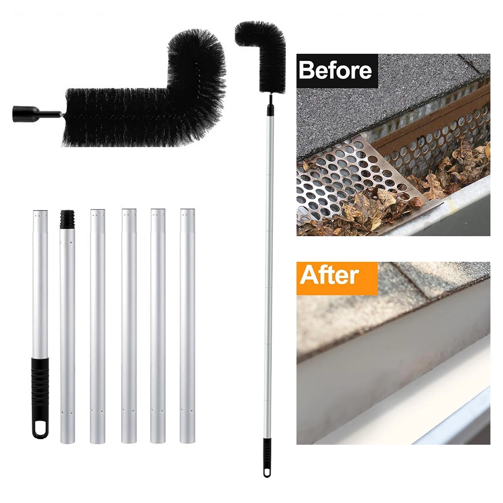 Gutter Cleaning Tool Adjustable Gutter Cleaner Detachable Drain Cleaning Tool Drain Protection Brush for Leaves and Debris