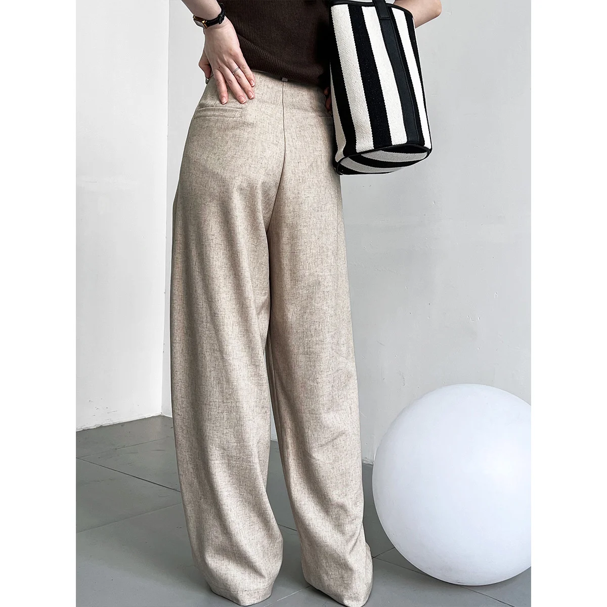 Old Money Style linen Suit Pants For Women Office Beige Black Khaki Spring Autumn 2023 Drape Loose Leg Pants Dressy