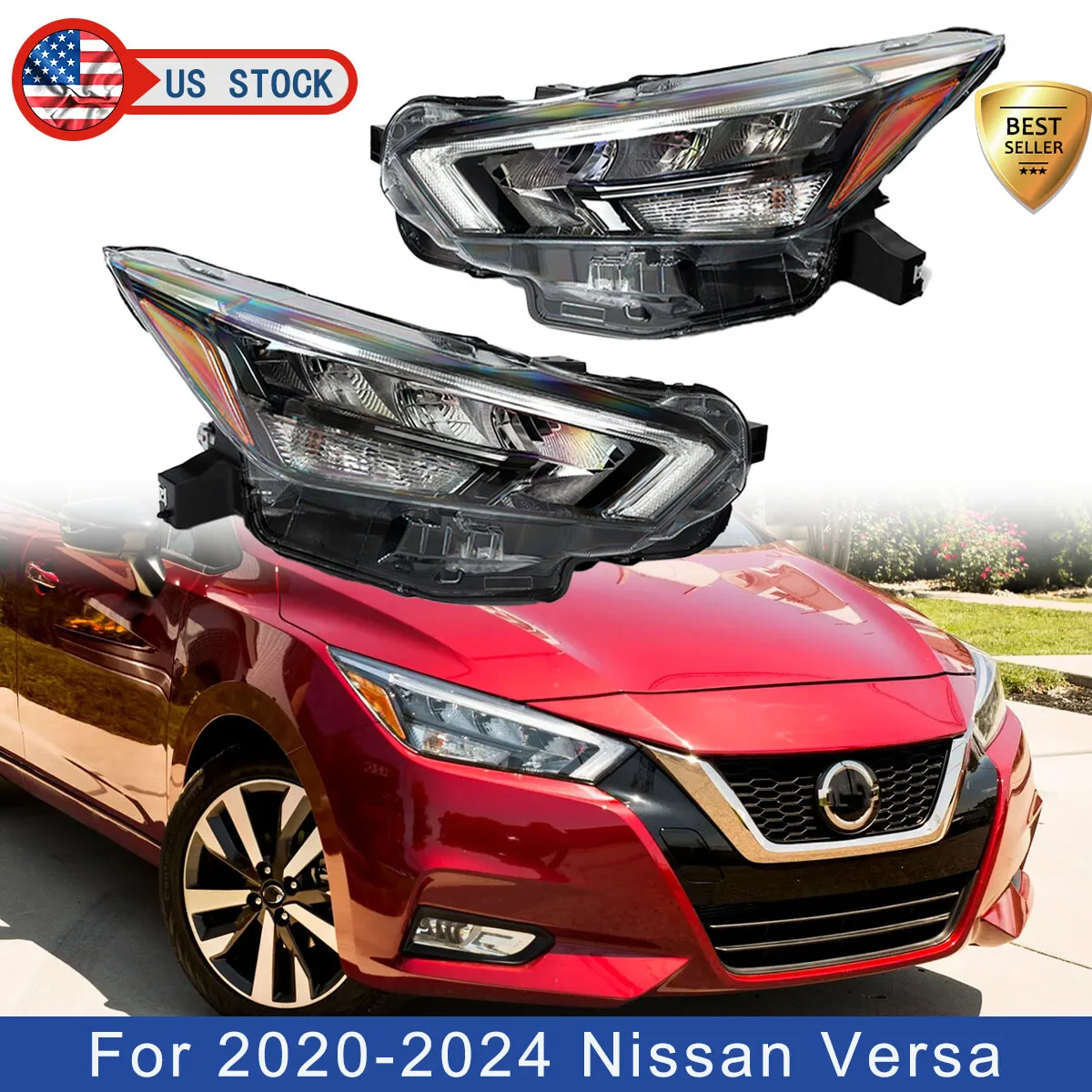 

FRONT HEADLIGHT For Nissan Versa SV SR S Sedan 4-Door 2020 2021 2022 2023 2024 Headlight LED Lamp Assembly Left Right Head Light