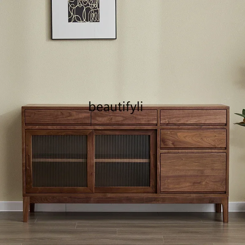 

FANorth American black walnut dining side cabinet, modern simple Changhong glass storage, Nordic solid wood tea cabinet