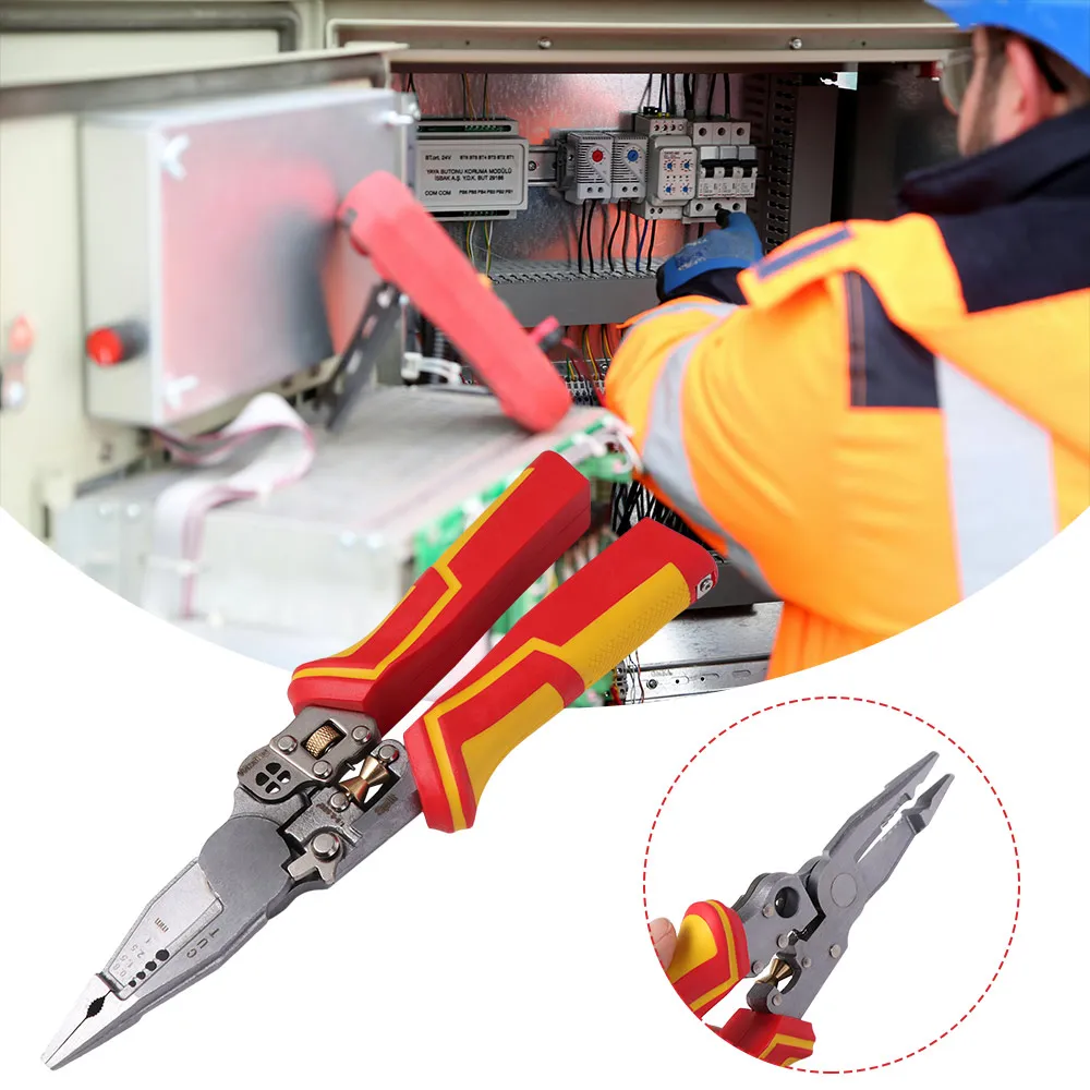 

Stainless Steel 9 in 1 Wire Stripper Clamper Winding Electrician Plier Splitting Cable Cutter Wire Crimping Pliers