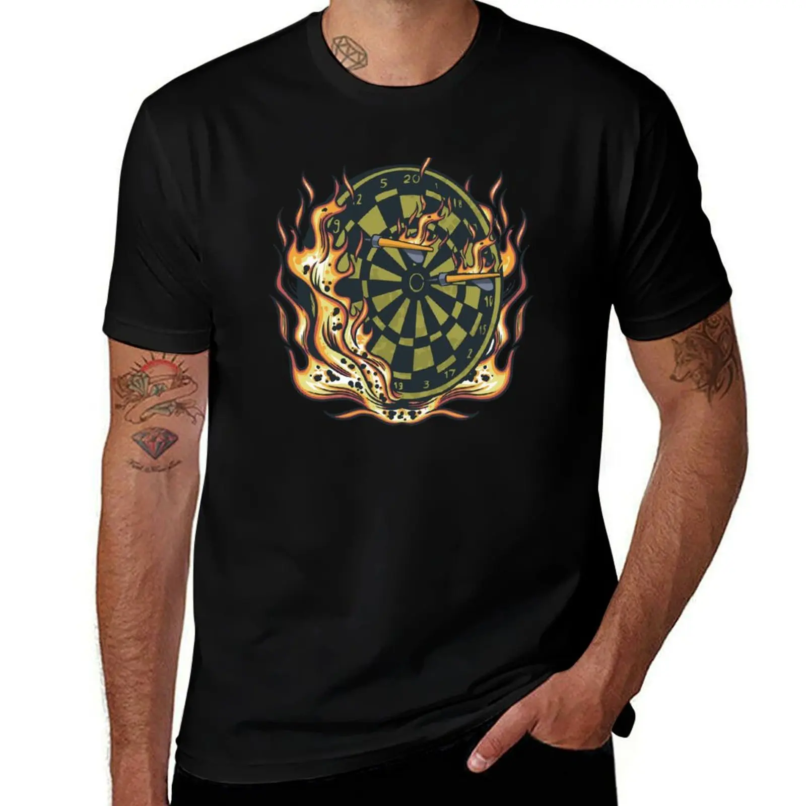 Flaming Darts on Dart Board T-Shirt Stylish Print Short Sleeve Tee T-Shirt