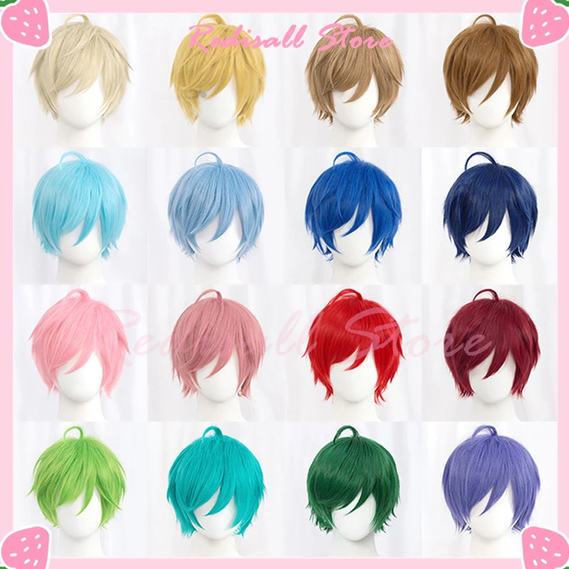 30cm Short Straight Cosplay Wig Multi-color Basic Heat Resistant Synthetic Hair Unisex Halloween Christmas Anime Game Base Wig