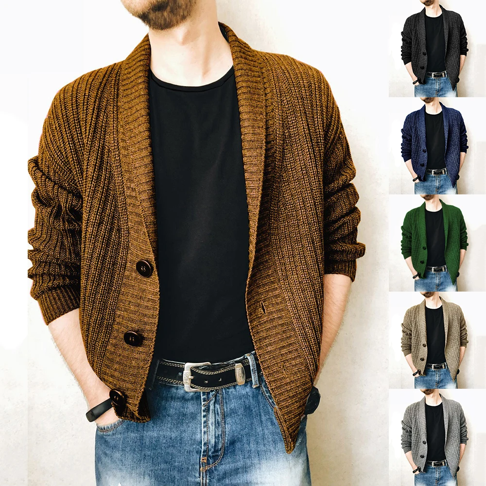 

2024 New Autumn and Winter Men's Long-sleeved Cardigan Single-breasted Casual Solid Color Sweater Knitted Men's Jacket