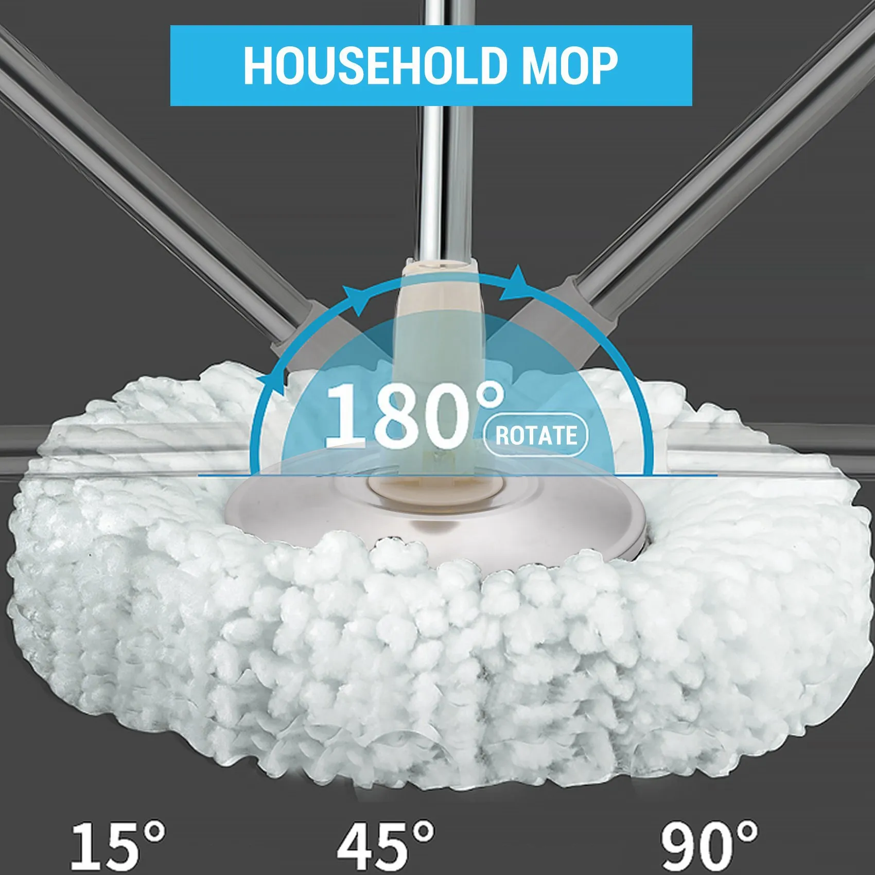 A02M-Mop Head Revolving Stainless Steel Household Floor Mop Head Replacement Automatic Mop Head Spin Cleaning Home Tools