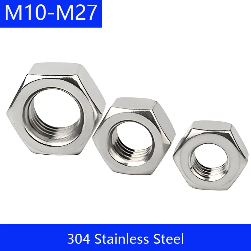 

M8 / M10 / M12 / M14 / M16 / M18 / M20 / M22 / M24 / M27 / M30 304 Stainless Steel Hexagonal Nut DIN 934 SUS 304