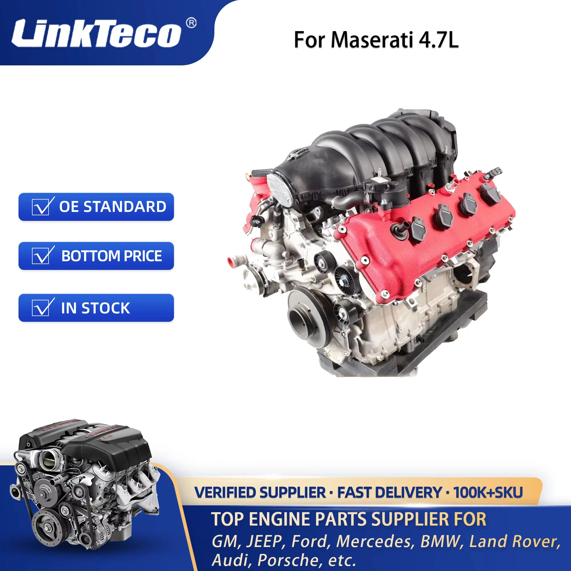 Linkteco Engine Long Cylinder Block Assembly for Maserati Quattroporte S M139 4.7L V8 F136Y 2009-2013 V8 GAS DOHC Auto Parts
