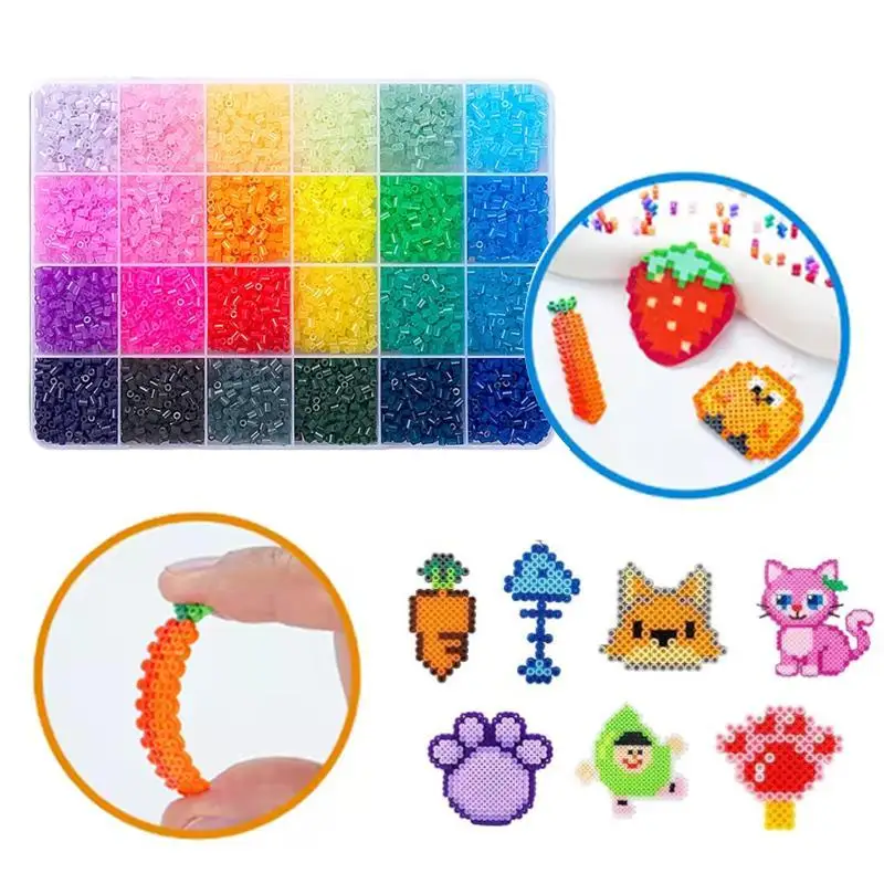 2.6mm Fuse Beads Kit 24 Colors Mini Perler Beads Set with Storage Box DIY Pixel Art Craft Educational Toy Hand-Eye Coordination
