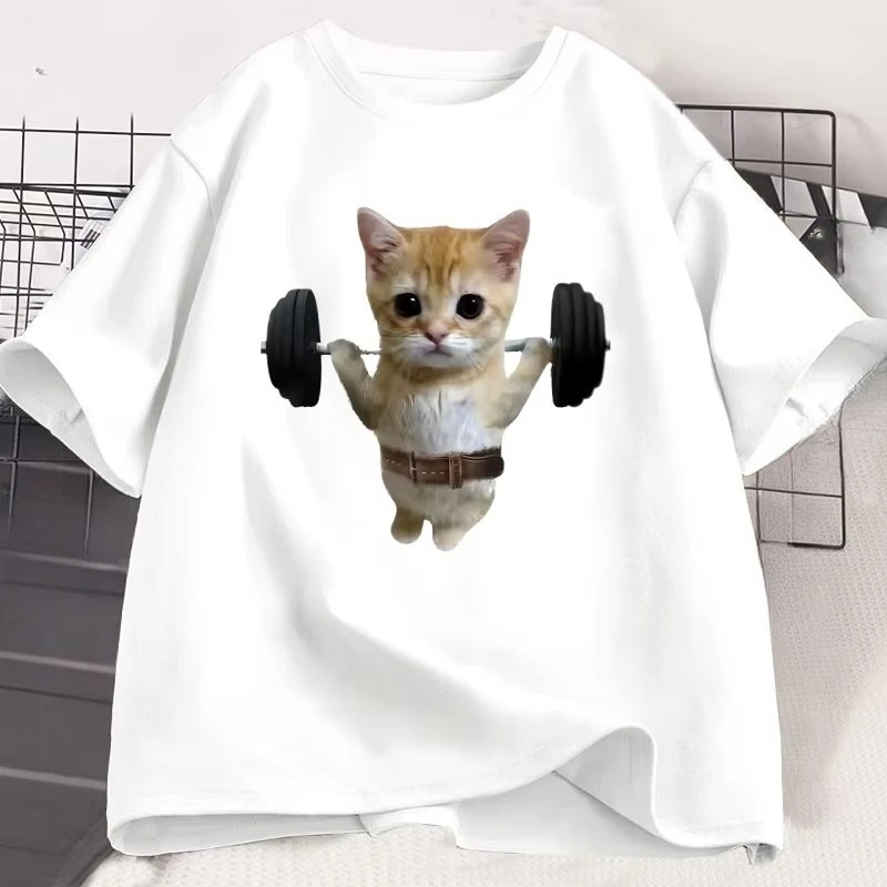 

Funny Gym Sam Sulek Cat T-shirt for Men Women Cute Printed Tshirt Male Oversized Short Sleeve Cat Lover Tees Oversized Clothes