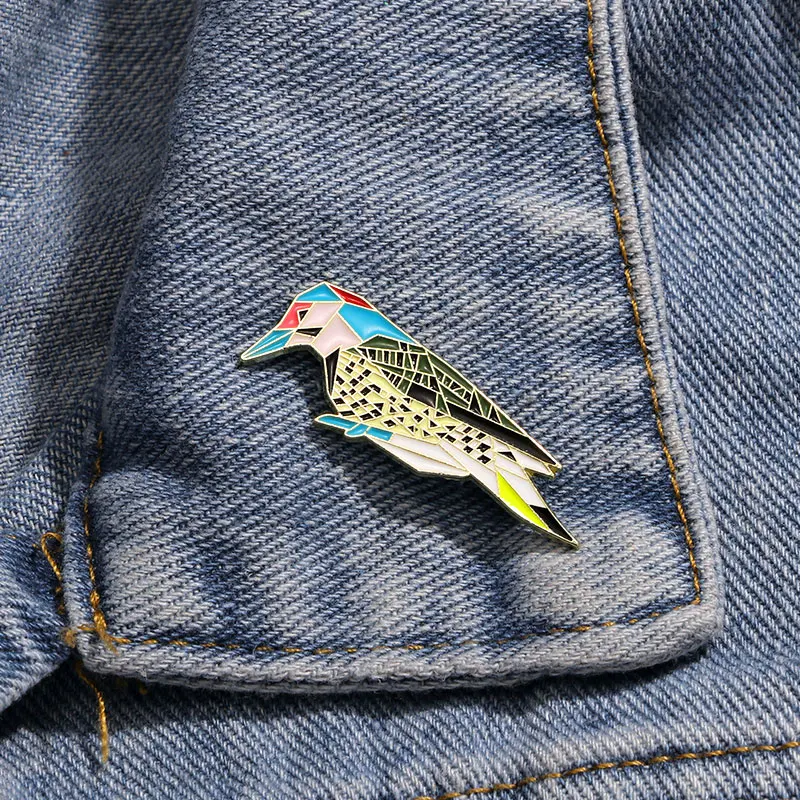 Colorful Jigsaw Puzzle Pattern Bird Pins Pretty Kingfisher Enamel Brooches Cheap Clothing Bag Jewelry Wholesale