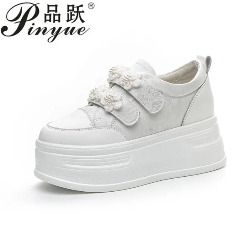 

Шелковые женские повседневные летние туфли на танкетке 8 см, брендовые осенние кроссовки на массивном массиве с крючками, модные туфли на высоком каблуке 34-39