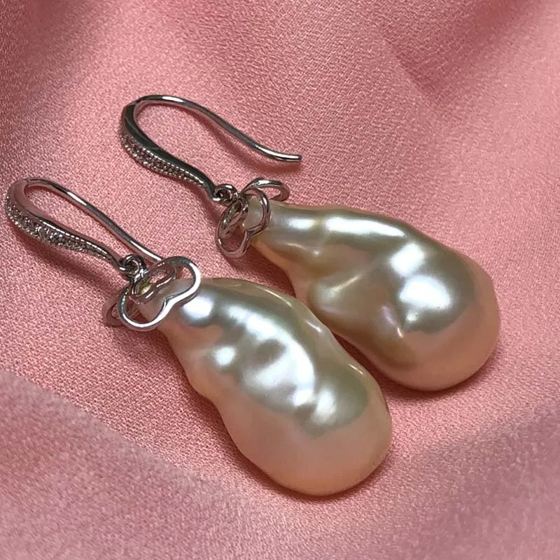 ELEISPL JEWELRY 13X25mm Baroque Freshwater Pink Pearl Earring Hook #230030-5