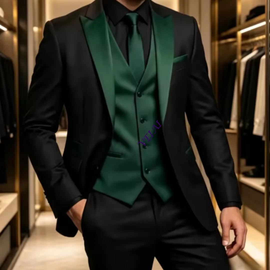Customized Formal Black Wedding Men's Suits Stand Lapel Single Breasted 2Piece Jacket Pants Slim Fit Male Clothing Terno No acce