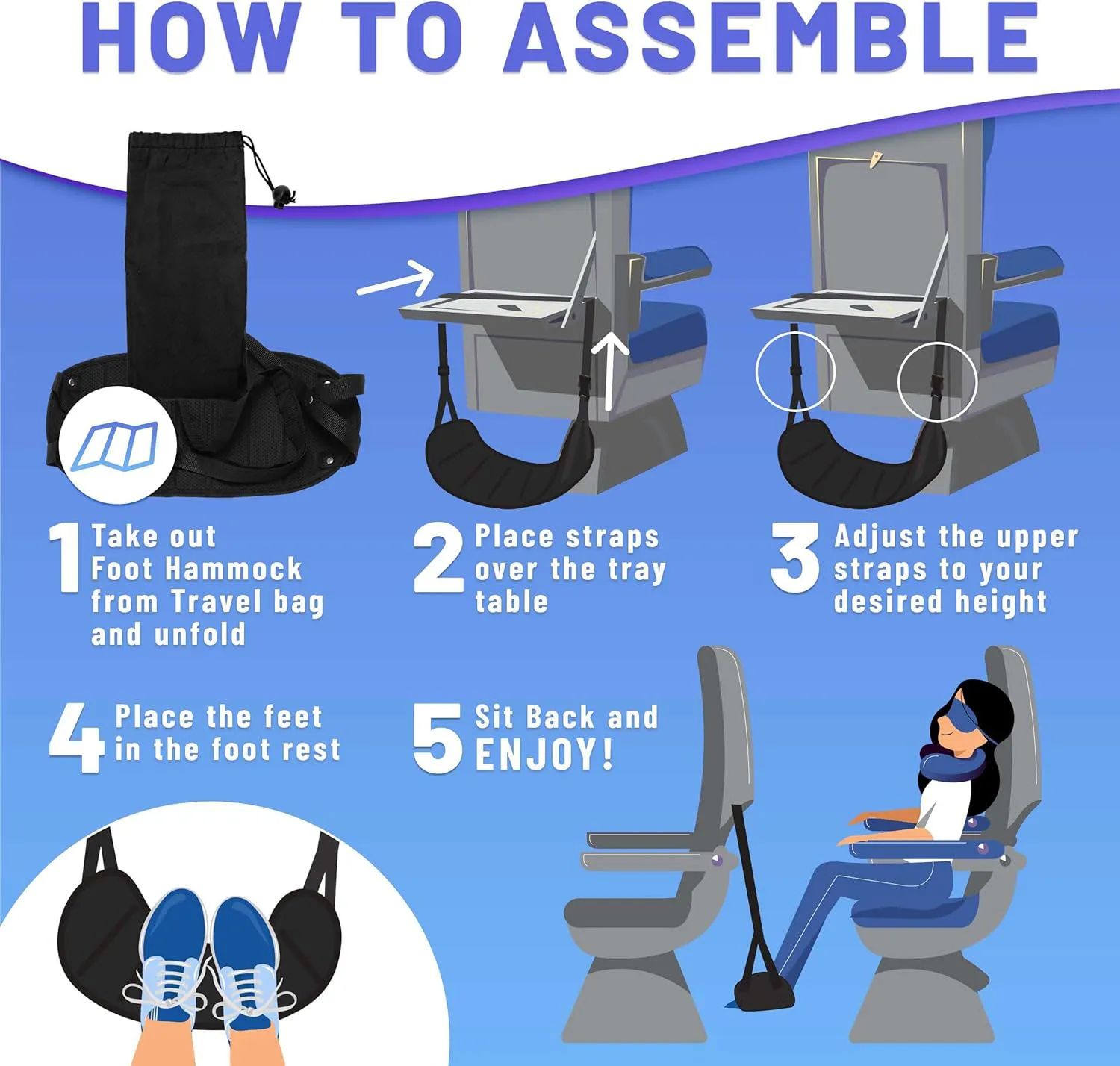 Memory Foam Airplane Foot Hammock Travel Leg Support Desk Footrest Hanging Chair for Comfort Relaxation Plane Journey image 5
