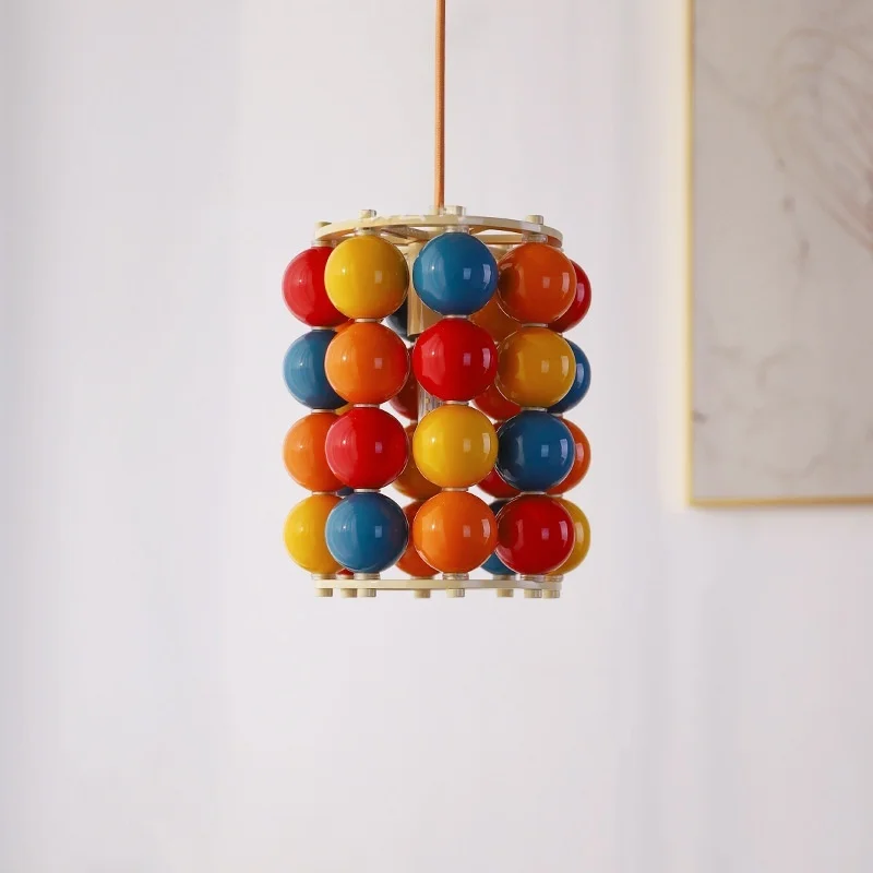Modern Colorful Memphis Ball Metal Pendant Light E27 Socket 19cm 1.5m Adjustable Hanging Ceiling Lamp for Kids Bedroom Dining