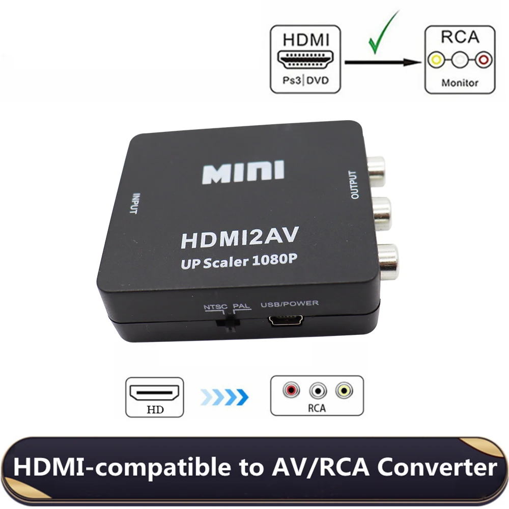 HDMI2AV HDMI-متوافق مع محول محول AV مركب للفيديو RCA AV/CVBS للتلفزيون VHS VCR DVD