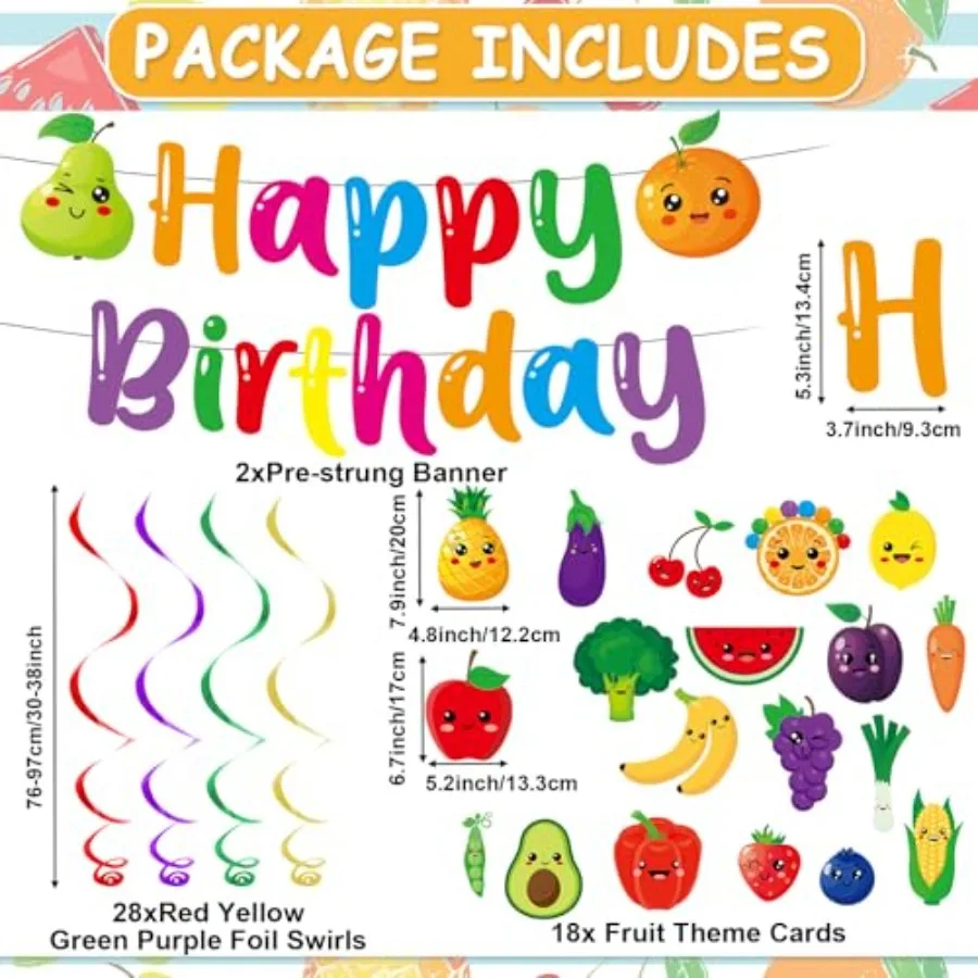 Dancing Fruit Birthday Decorations Sensory Fruit Happy Birthday Banner Dancing Fruits Themed Party Hanging Swirls Streamers Cei