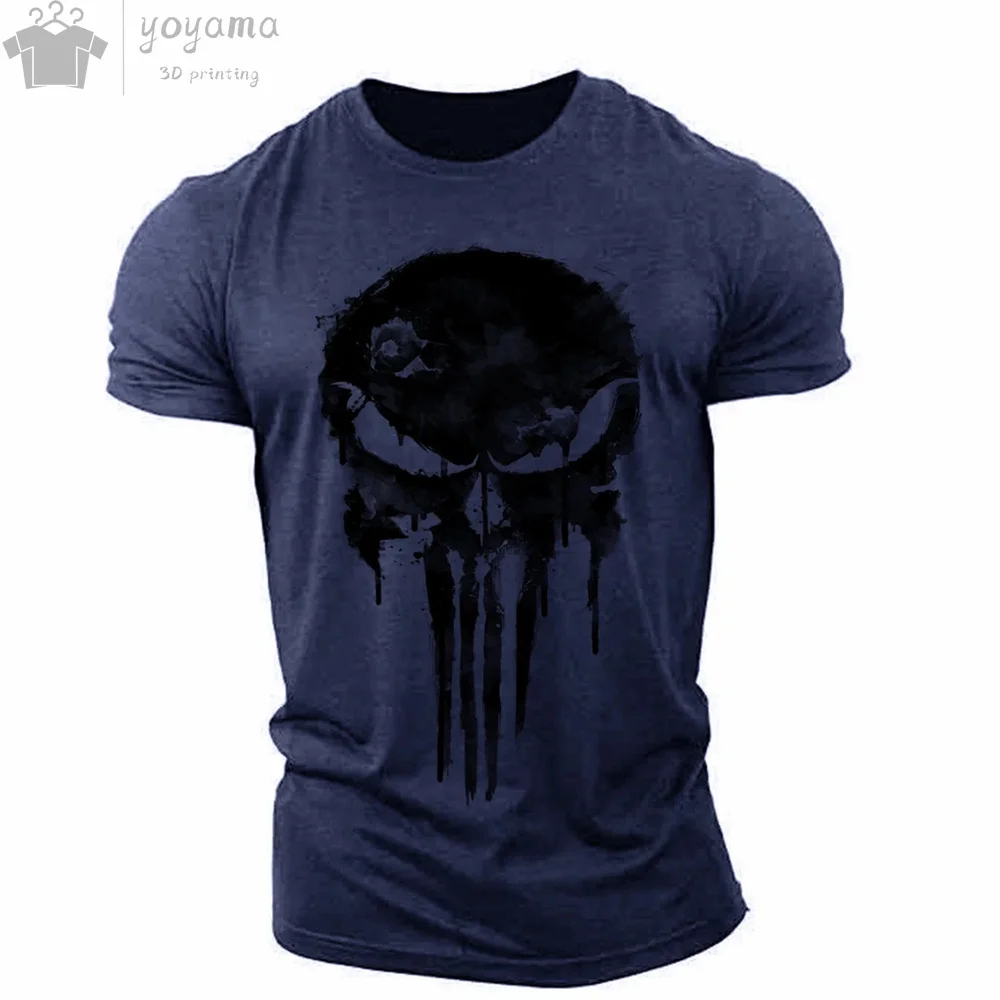 Camiseta masculina com gola em O com impressão 3D, crânio patriótico militar, camiseta extragrande, camiseta de manga curta, blusa esportiva, roupas