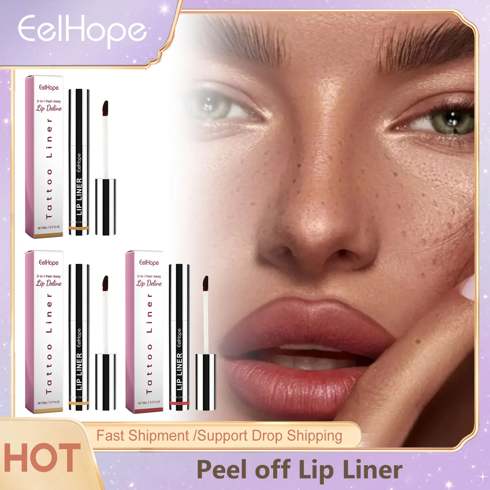 3 colori Peel off Lip Liner Tattoo Lucidalabbra a lunga durata Tinta labbra opaca Labbra rosse antiaderenti Matita labbra impermeabile