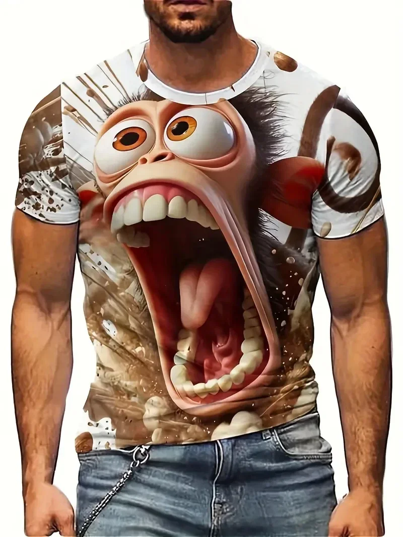 

's T-shirt 3D Fun Monkey Pattern Printed Women's T-shirt Children's Fashion Short Sleeve Fun T-shirt Fashion Extra Large's Top