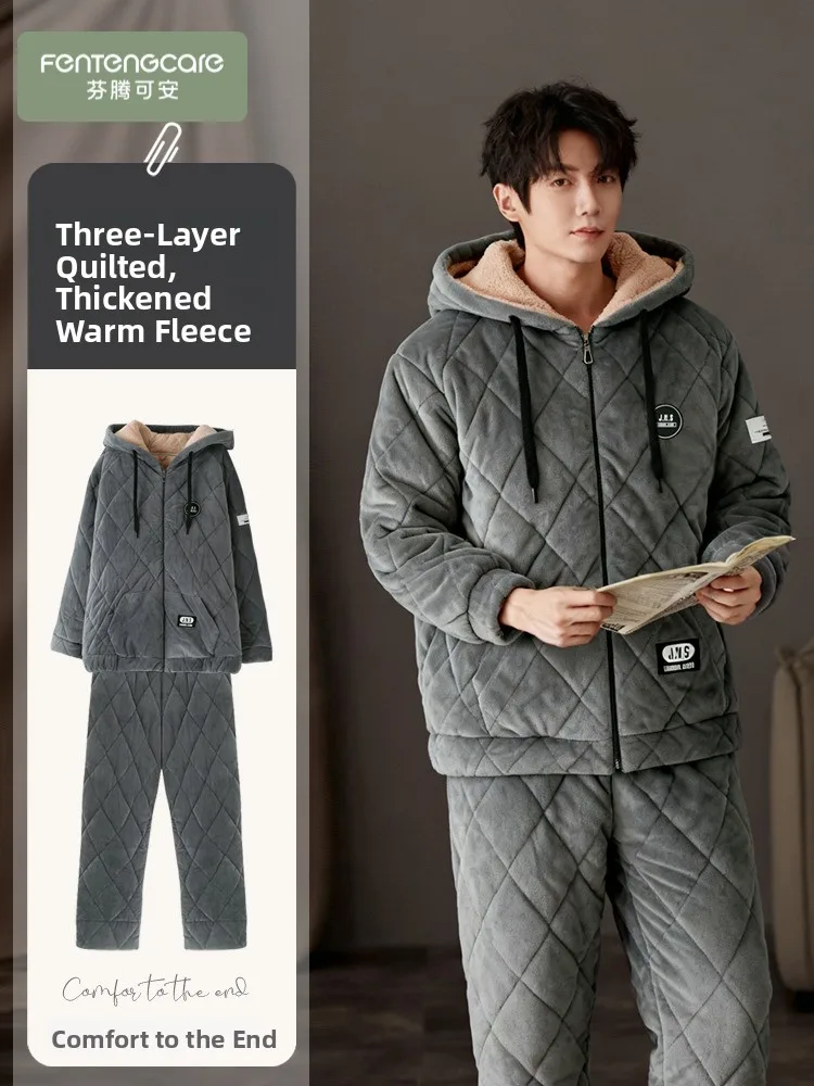 fenteng-care-men's-winter-sleepwear-thickened-coral-fleece-lined-cotton-sandwich-home-clothes-hooded-long-sleeve-zipper-closure