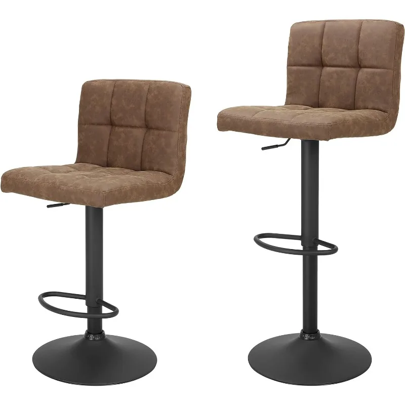 Bar Stools Set of 2 Boucle Fabric, Swivel Barstools with Footrest and L Shape Thicken Cushion Back, Adjustable Armless