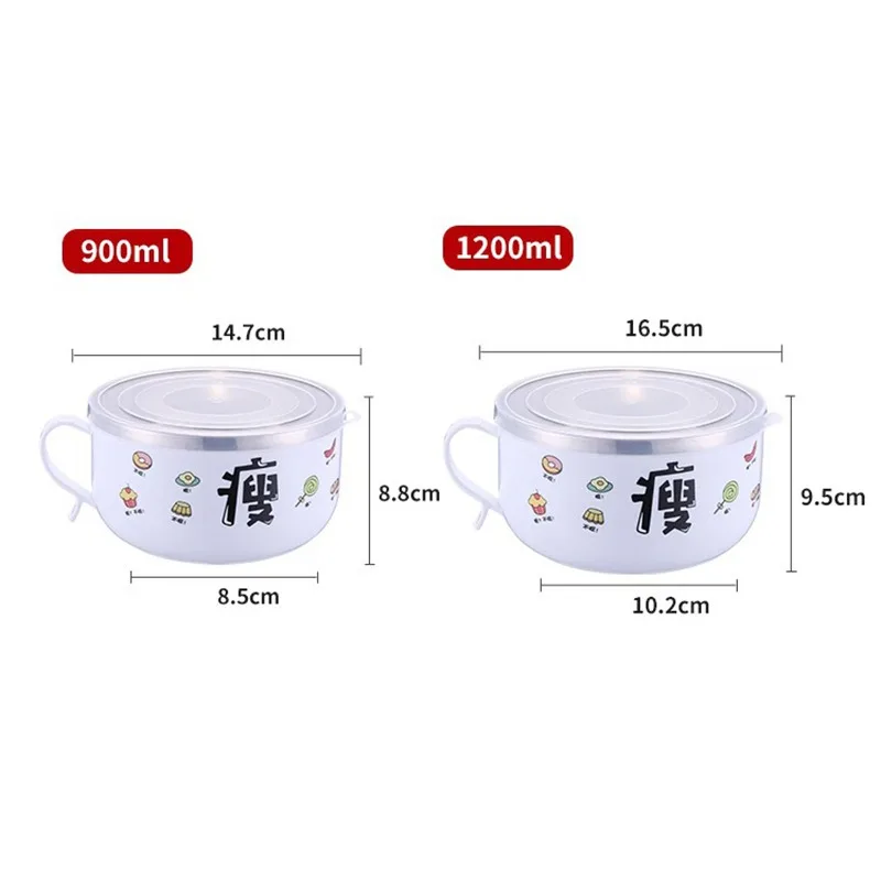 900ml Double-layer Cover Fresh Bowl Ramen Bowl With Lid Stainless Steel Kawaii Kitchen Noodle Salad Fruit Rice Soup Bowl Tablewa