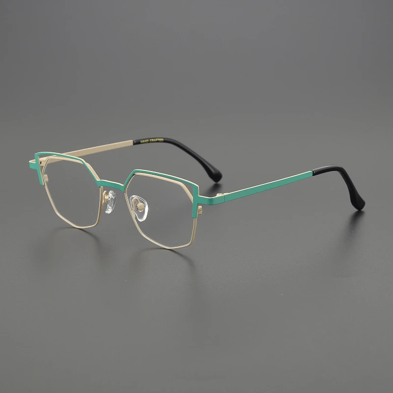 New High Quality Polygonal Pure Titanium Color Blocked Eyeglass Frame for Men Women Can Be Paired Myopia Anti Blue Light Glasses