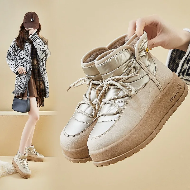 

Velvet high top snow boots for women in winter 2025, new student ins Korean version, warm casual shoes, cotton shoes