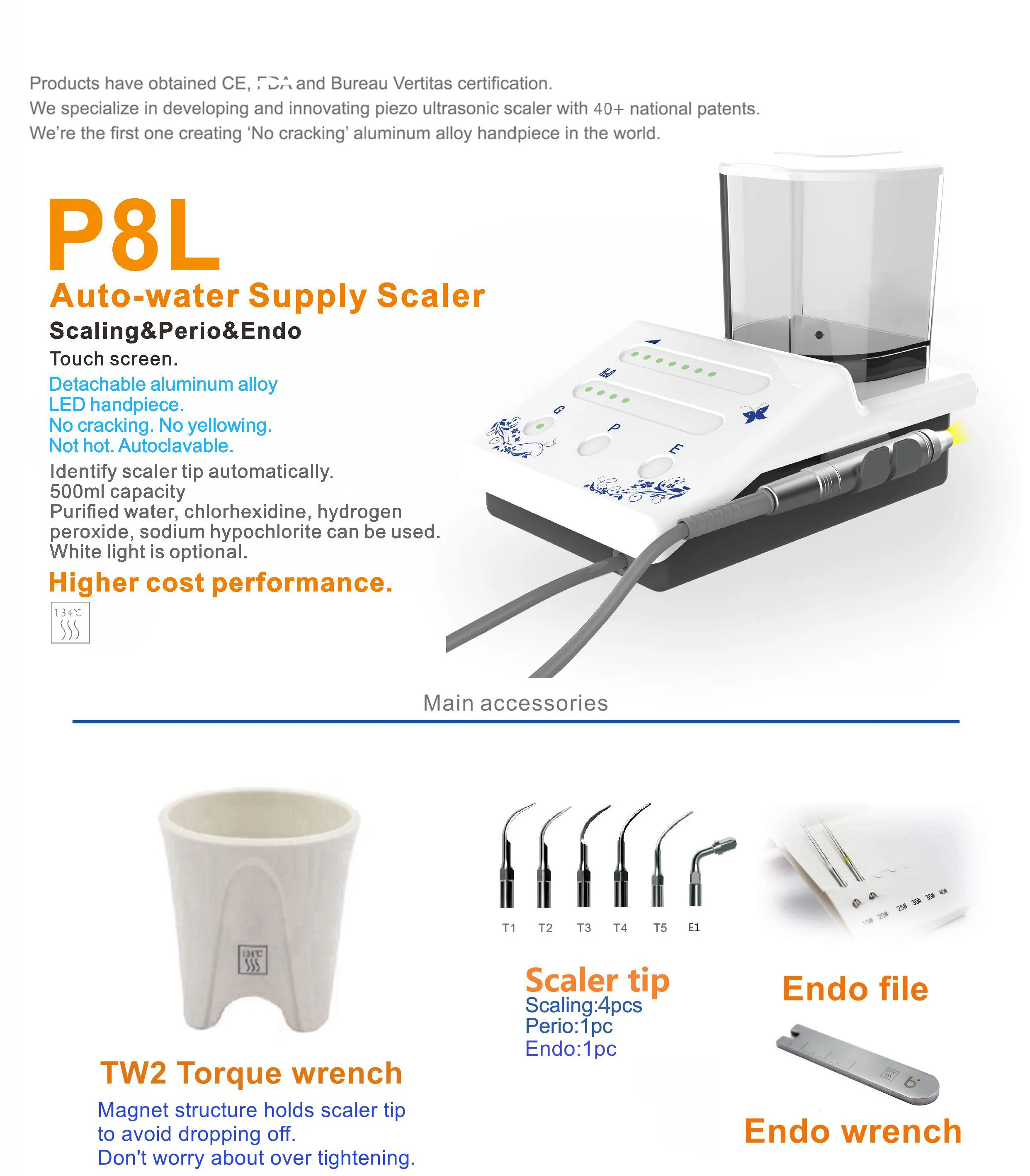 P8l Auto-Watervoorziening Scaler Touchscreen Met Afneembaar Aluminium Led Handstuk