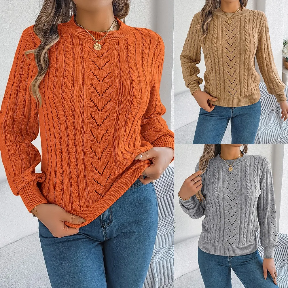

Autumn Winter Women's Clothing Solid Color Lantern Sleeve Pullover Sweater For Woman Knitwear Acrylic Regular Fit Casual