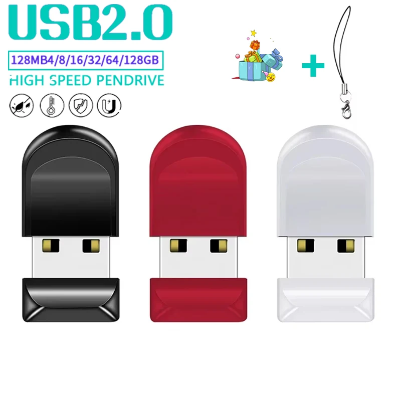 Super Mini Metal USB Flash Drive 128GB Free Chain Pen Drive 64GB Black Red White Memory Stick Creative Business Gift U Disk 32GB