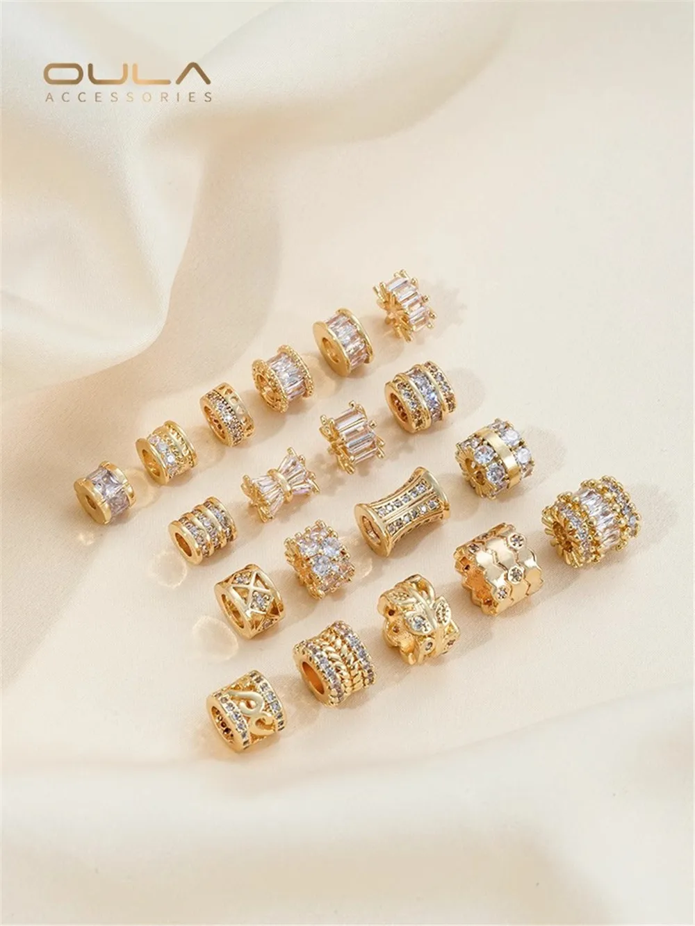 

14K Package Gold Micro Inlaid Zirconia Wheel Spacer Bead Large Hole Spacer Roadway Small Waist Handmade DIY Jewelry Accessories