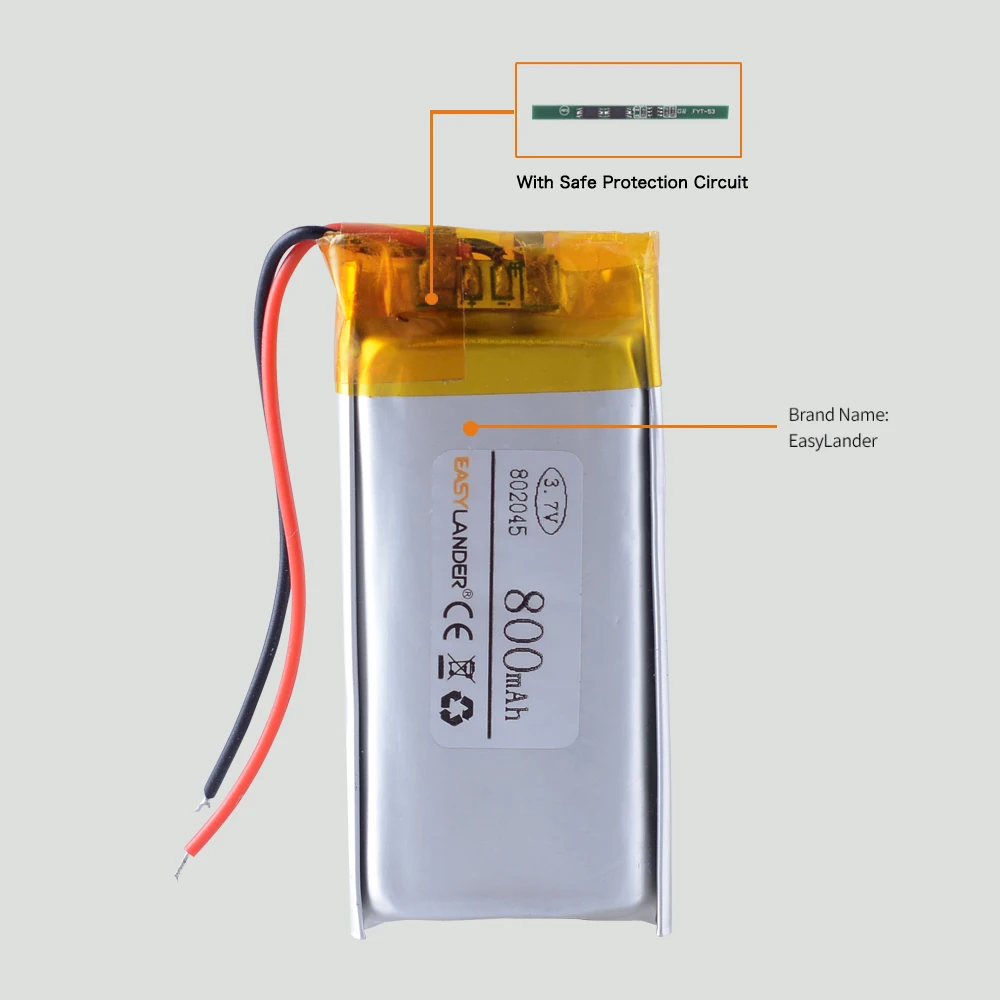 802045 3.7V 800mAh充電式リチウムイオンポリマーバッテリー 402045 602045 702045 102045