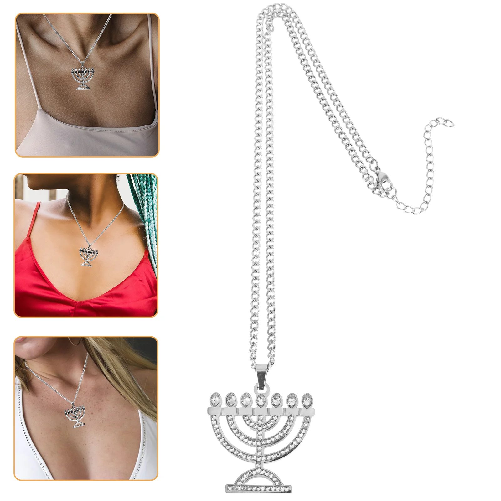 Kalung Liontin Menorah 7 Cabang, Perhiasan Ringan dan Bergaya untuk Wanita Pria, Hadiah Hanukkah, Kalung Rantai, Pesona Estetis